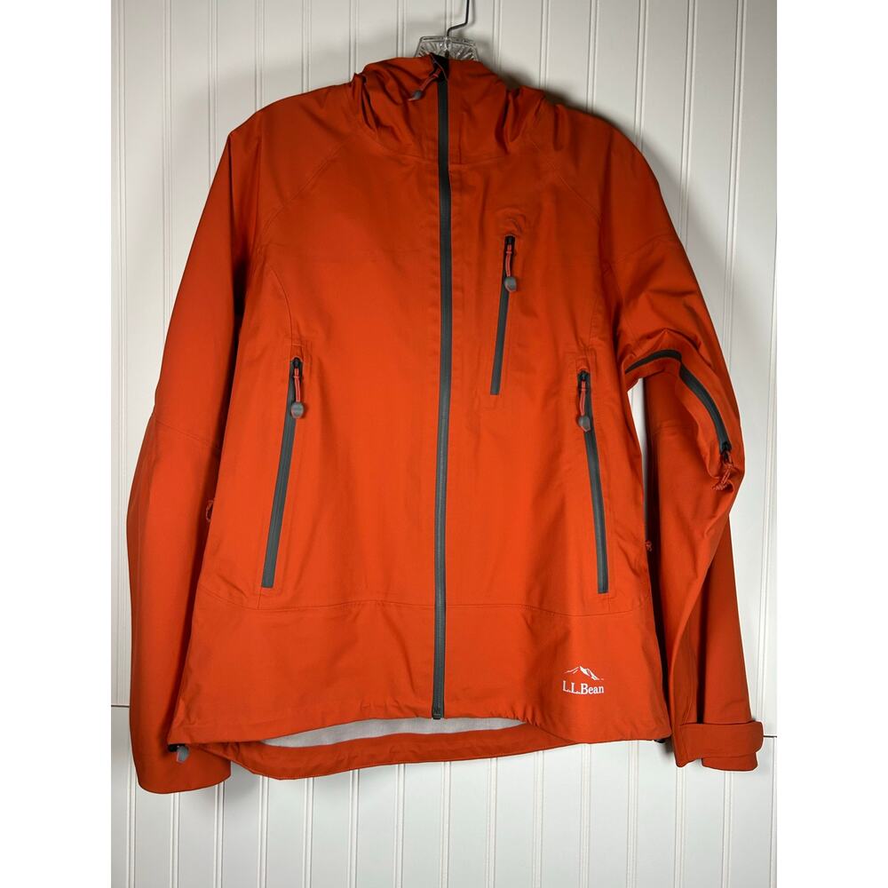 LL Bean Jacket Mens S Orange Hooded Lightweight Waterproof Rain Coat NWOT